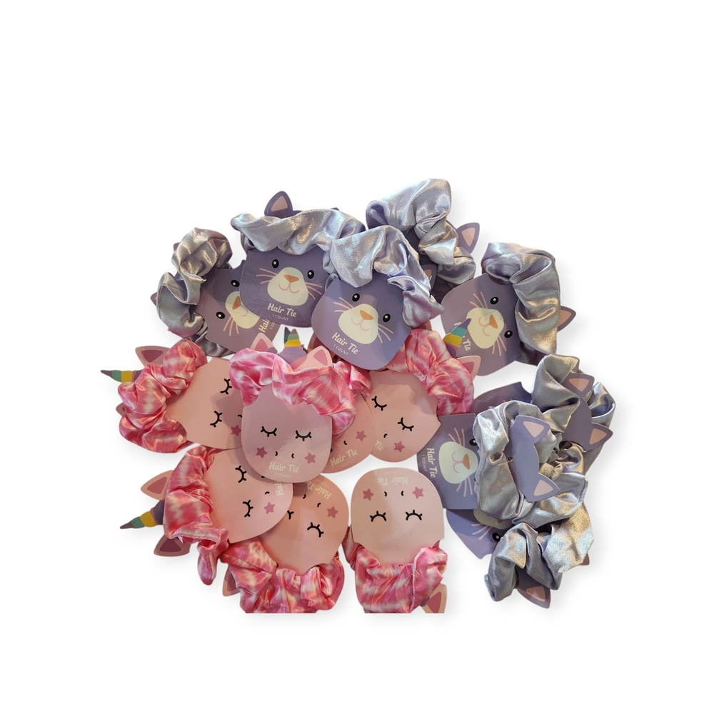 17 Pack Kids Pink and Purple Unicorn and Cat Hair Ties